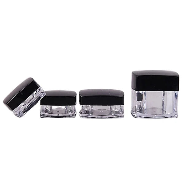 Black Lid Square Shape PS Small Transparent Cream Jars 10g Eco-Friendly Cosmetic Sample Container for Skin Care