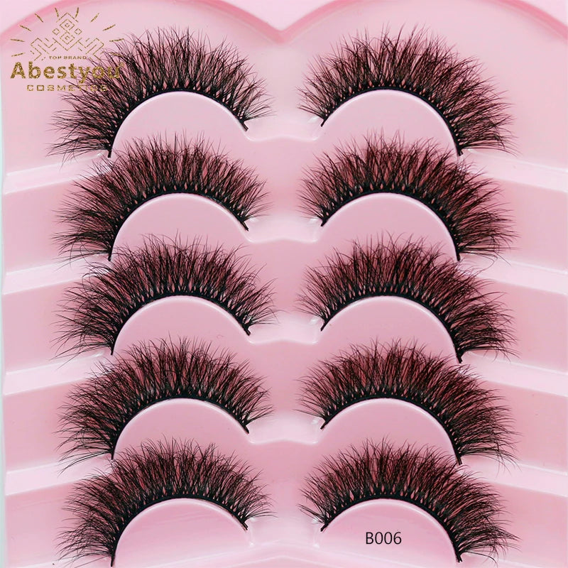 Abestyou 14mm Fluffy False Mink Eyelashes 5D with Custom Packaging Professional Hair Eyelash Kit Cat Eye Wispy Faux Mink Lashes