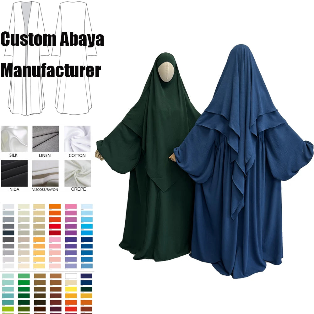 Two Piece Set Modest Abaya With Khimar High Quality Crepe Two Layer Solid Color Wholesale Islamic Clothing Plus Size Prayer Set MegaBDM
