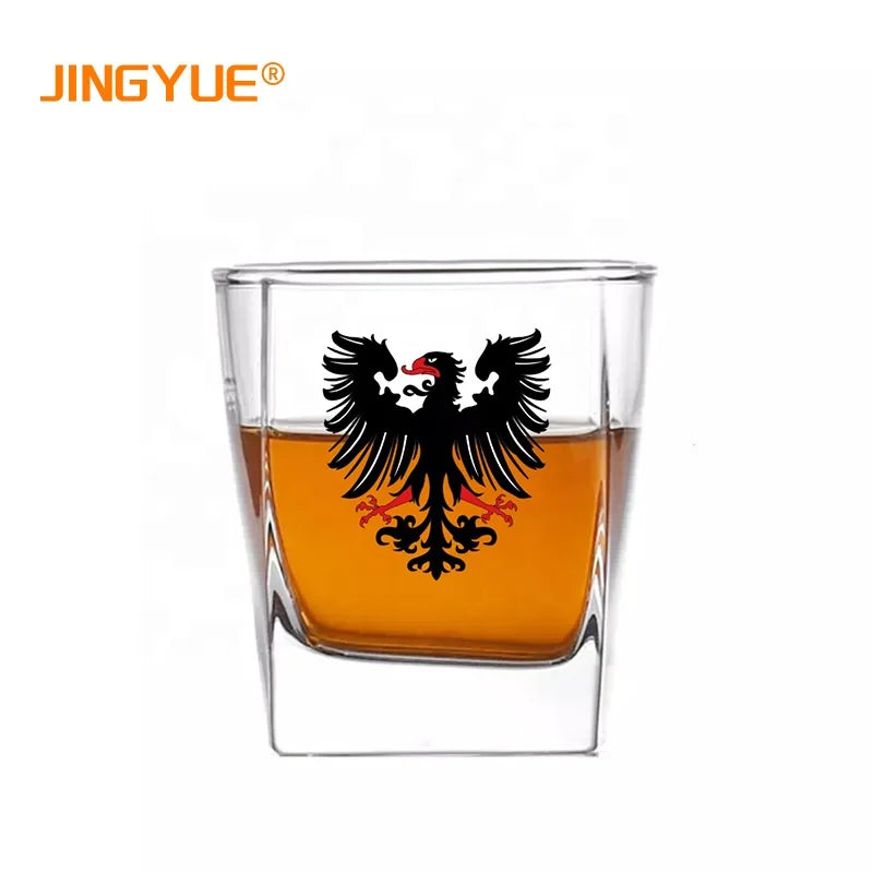 Custom Logo Lead Free Classic Lowball Personalized Etched Monogram 9oz Clear Square Whiskey Rock Glass for Hotel Bar