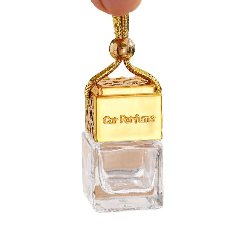 Custom 8ml Mini Hollow Square Glass Clear Perfume Oil Bottle Aluminum Screw Cap Frost Pendant Pump Spray Screen Printing UV