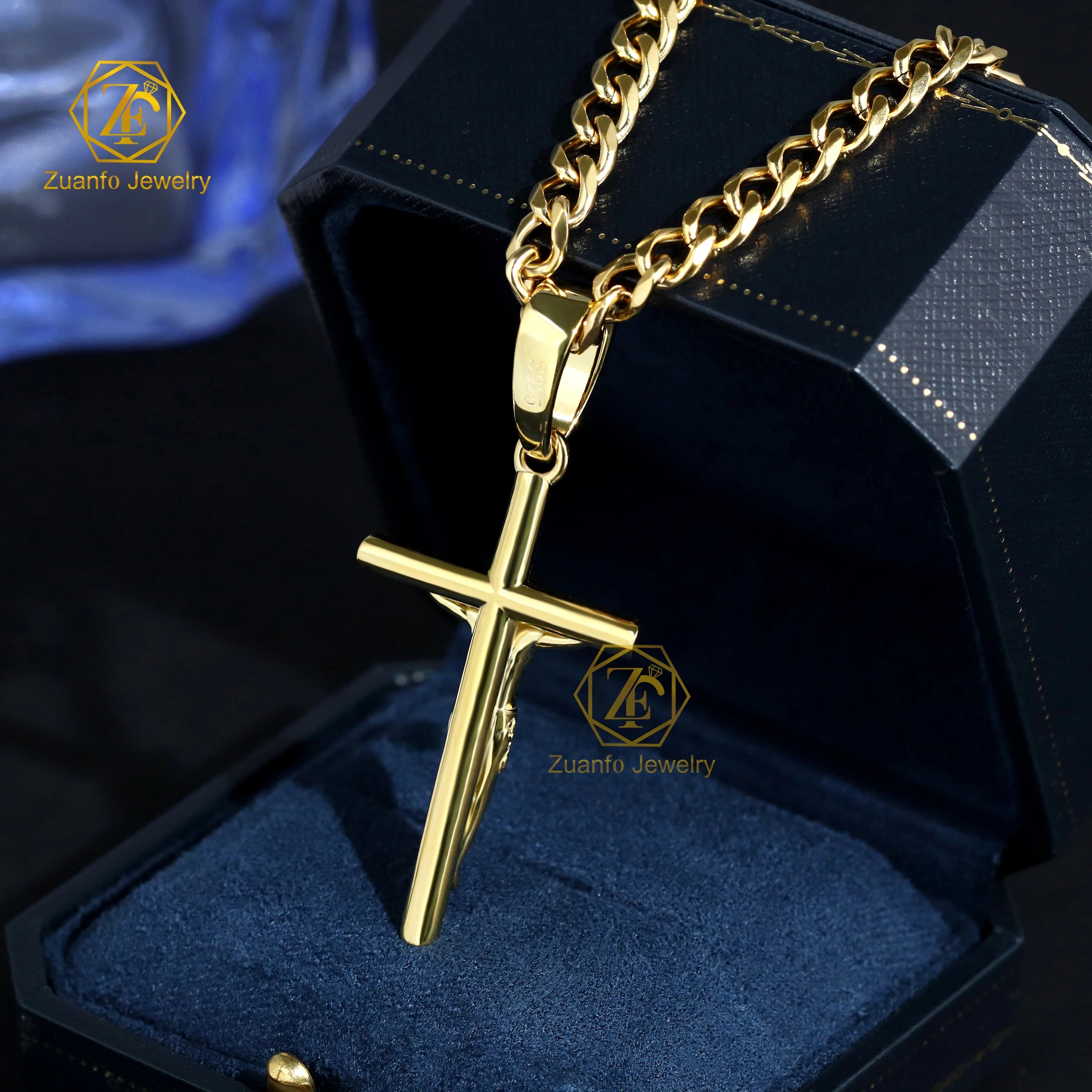 Fine Pendants Gold Plated 925 Sterling Silver Religious Necklace Wholesale Jewelry Jesus Cross Pendant for Party