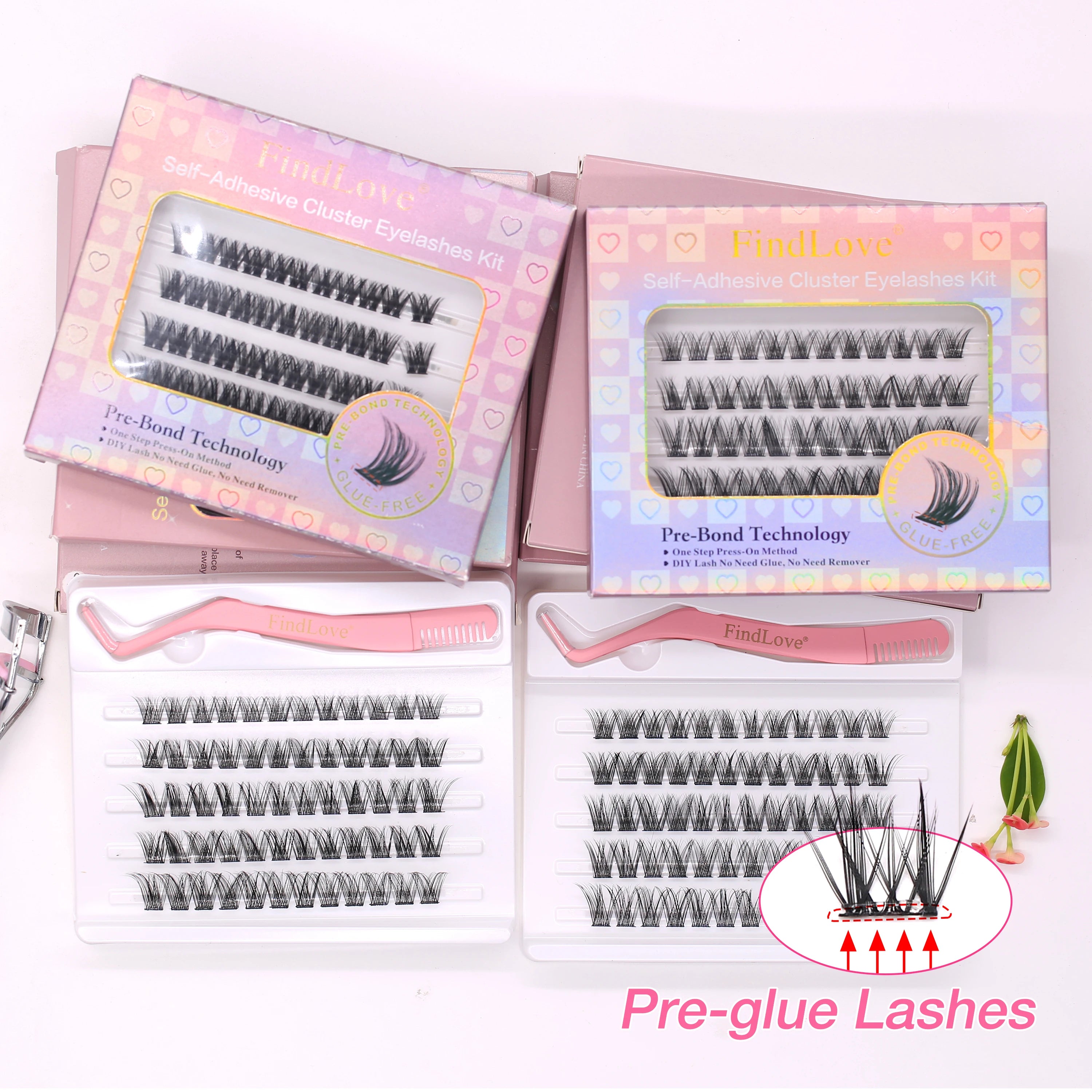 Pre-bond Self Adhesive Eye Lash Extensions Glue Free Eyelashes  Fluffy Thick Lash Clusters Press on  No Glue Cluster Lashes