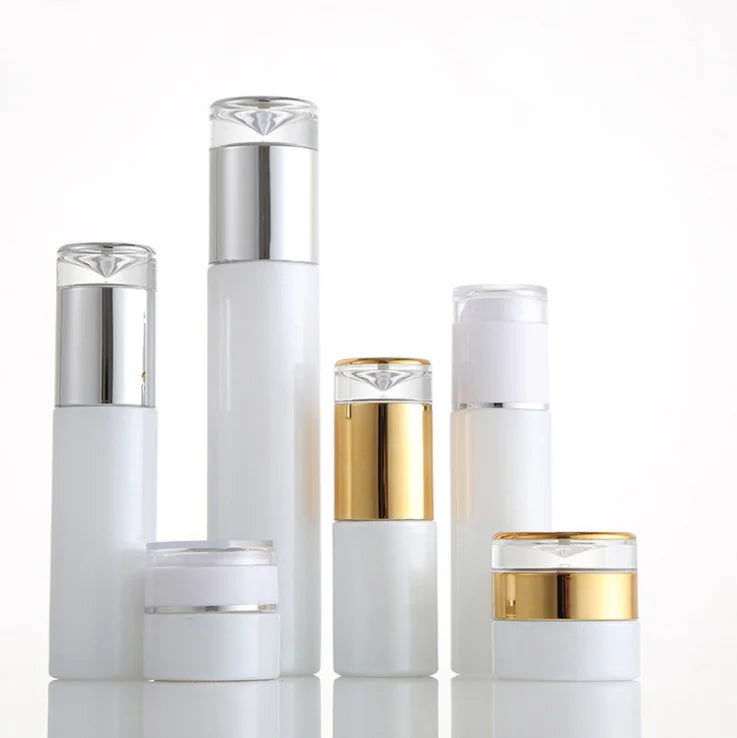 Luxury White Lotion Pump Spray Bottle 30ml 50ml Glass Serum Cream Jar Skincare Cosmetic Packaging