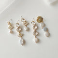 Statement Pendant Earrings Gold Plated Crystal Zircon Fan Shaped Baroque Freshwater Pearl Drop Earring Jewelry