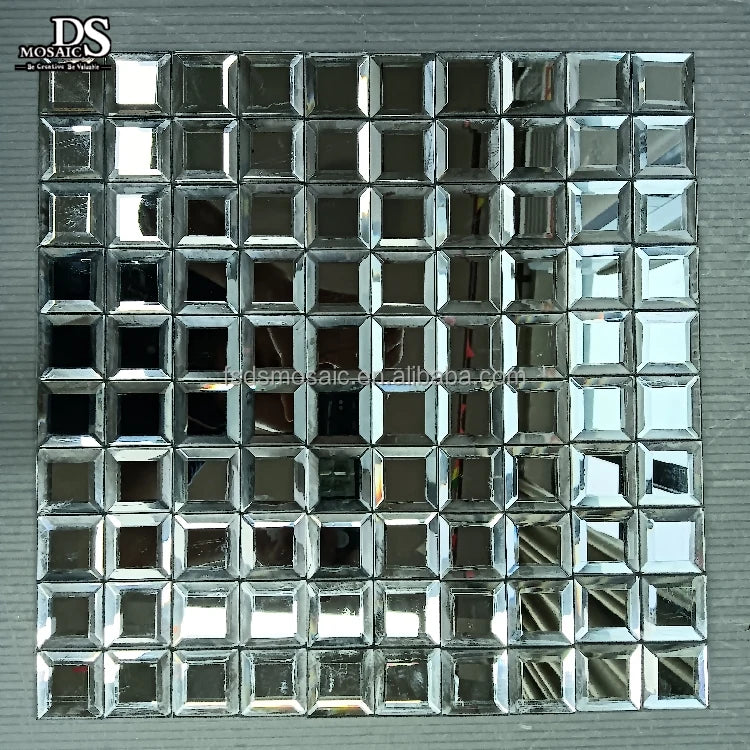 3D Glass Mosaic Tile Beveled Decorative Diamond Spell Wall Mirror 5 Faces Gold Beveled Mirror Glass Tile for Home Decor