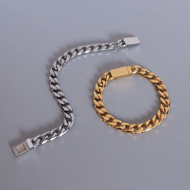Trendy 18k Gold Plated Cuban Link Chain Bracelet Jewelry Stainless Steel Bracelet