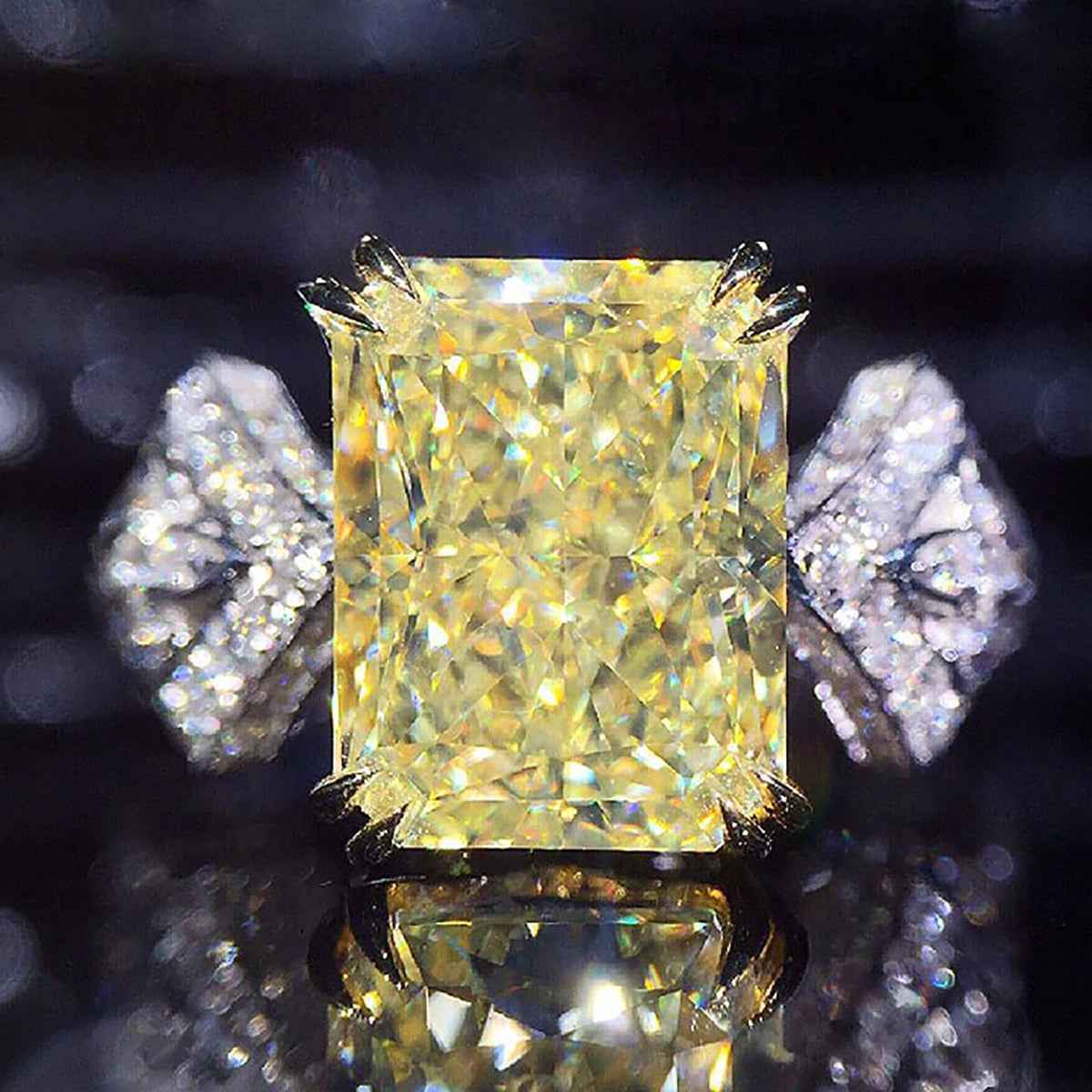 CAOSHI Factory Rectangle Design Yellow Crystal Zircon Silver Plated Band Rings for Wedding Engagement CZ Rings for Women Jewelry