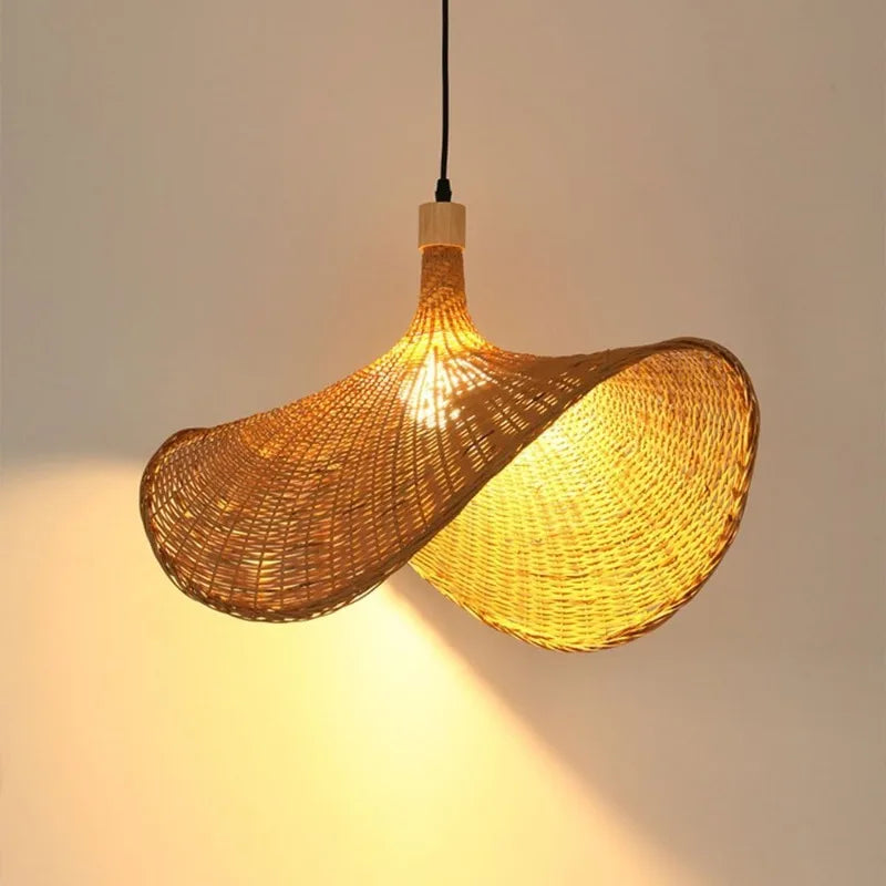 Vintage Woven Bamboo Rattan Lampshade Hanging Light Home Docor for Hat Ceililight Pastoral Coffee Shop Light Tea Room