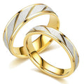 BINSHUO Wholesale Custom Jewelry Stainless Steel Gold Plated Striped Wedding Engagement 4/6mm Couple Ring Set Valentine's Gift