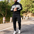 OEM Plus Size Men 2 Piece Knitted Winter Casual Print Color Blocked Drawstring Zipper Hoodies Comfort Sweatpants Tracksuit for