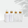 For Clear PET White Plastic Spray Pump Bottle with Bamboo Wooden Lid 50ml-500ml Sizes for Skin Care Serum Shampoo Other