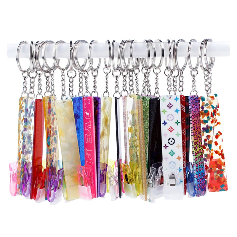 Dickmon Hot Sale Long Acrylic Keychain Card Puller Contactless Bank Card Holder with ATM Clip Credit Card Grabber for Nails