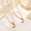 Boho Style Imitation Pearl Chain Necklace 18K PVD Gold Plated Fashion Stainless Steel Rose Moon Pendant Necklace for Women Gift
