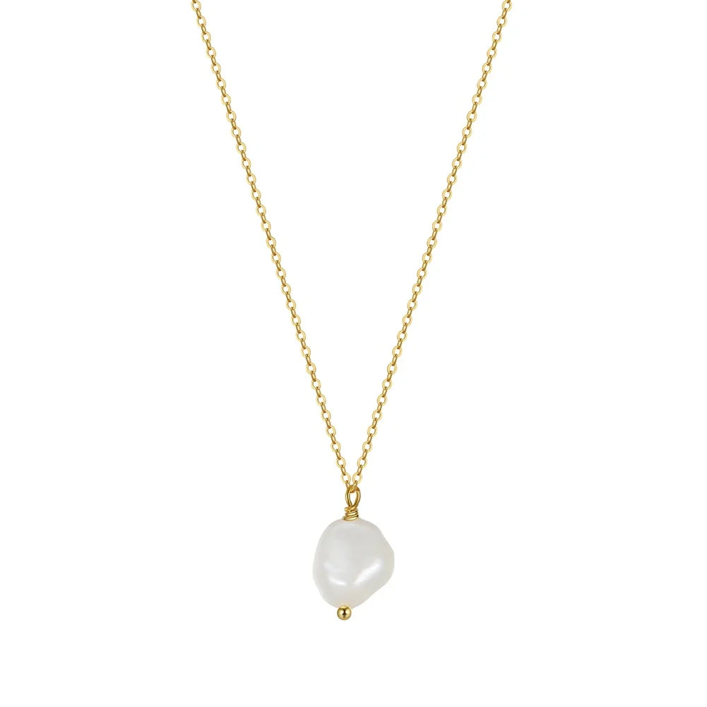 RINNTIN GPN22 Romantic Baroque Freshwater Pearl Necklace 925 Sterling Silver With Gold Plating Adjustable Chains for Women Gift