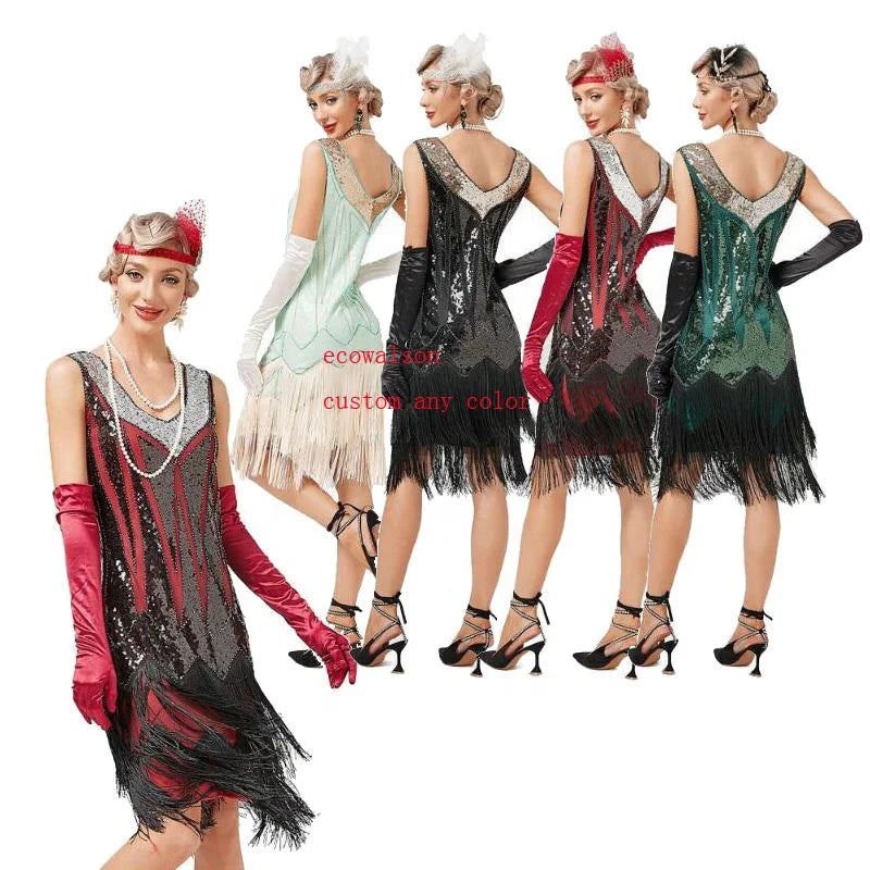 Ecowalson   Lady 1920's Dress Flapper Great Gatsby Costume Cocktail Party Sequin Fringe Dress