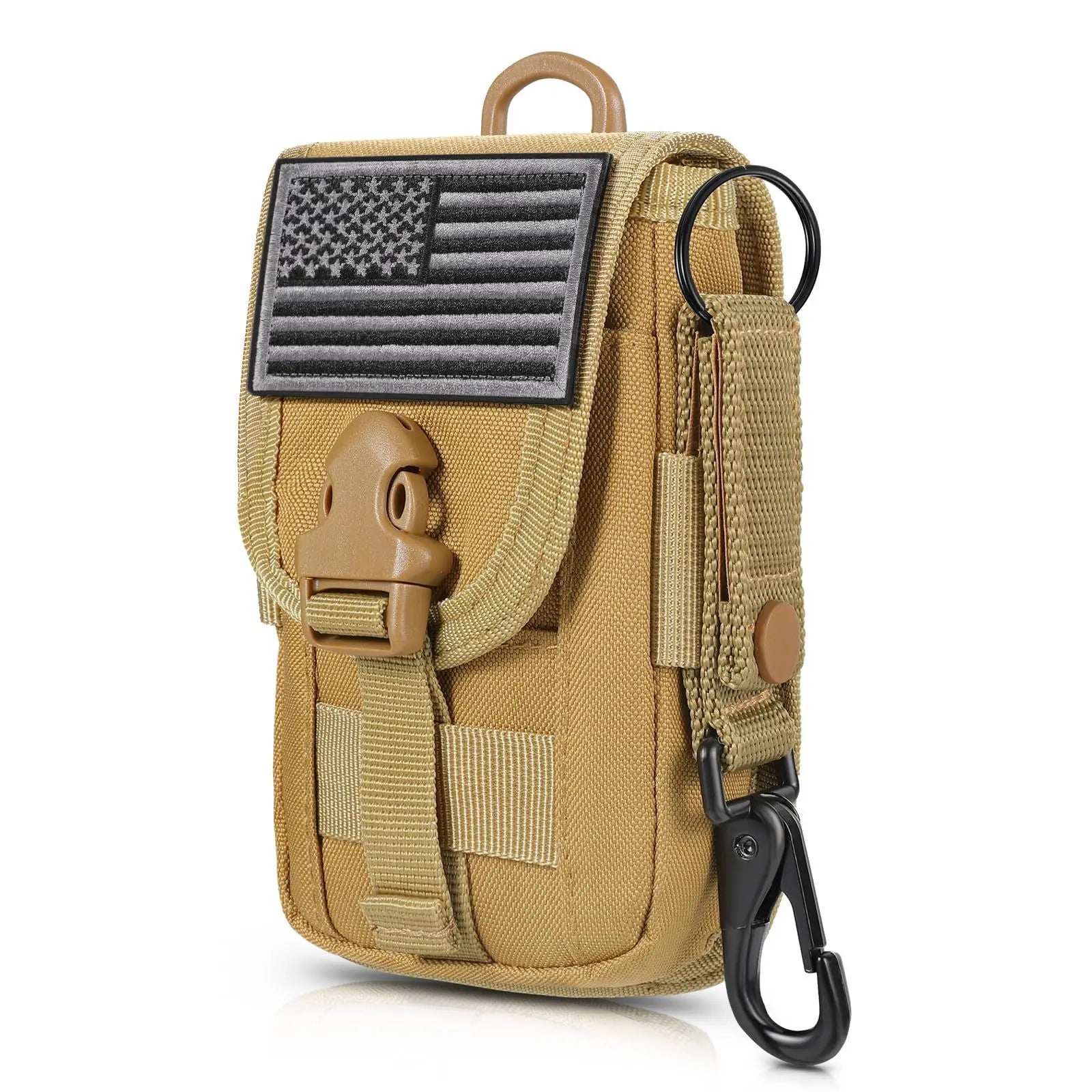 Tactical MOLLE Phone Pouch Smartphone Holster EDC Utility Organizer with Lock Card Holder & Tactical Gear Clip for Waist Belt