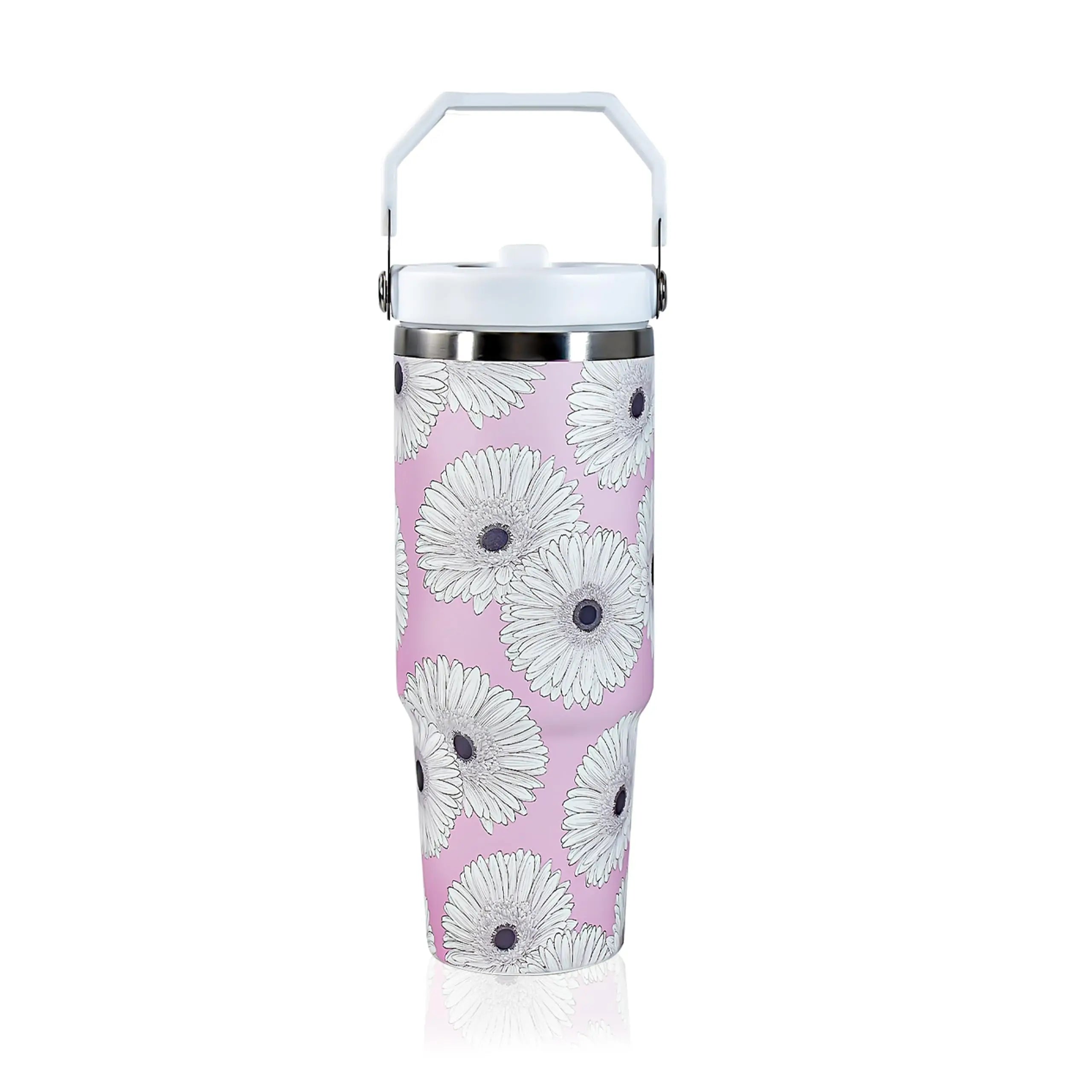 30oz Sunflower Stainless Steel Insulated Tumbler with Handle and Flip Straw Travel Coffee Mug for Giveaways