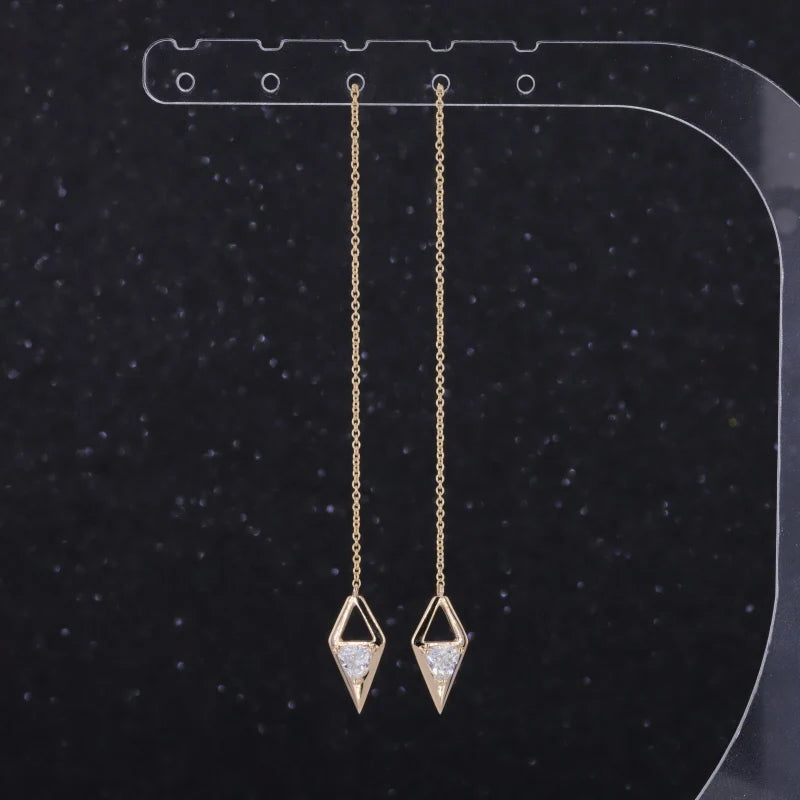 14k Yellow Gold Lab Diamond Trillion Shape Divine Chain Earrings