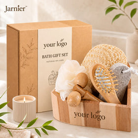 Jarnier Promotional Spa Bath Accessory Set in Wooden Heart Box Includes Loofah Brush/Comb Body Wash Gift Set for Bathroom Gifts