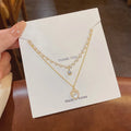 DAIHE Fashion Jewelry Women Stainless Steel Pearl Heart Necklace Gold Double Layer Chain Necklace