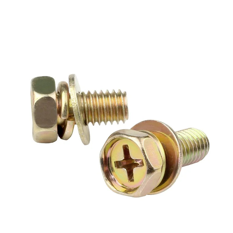 Fasteners M10 Convex End Bolt Hex Set Screw ANSI Standard Grade 5 Hex Flange Screws Yellow Zinc Flat Washer Screw"