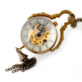 BOSHIYA New Design Vintage Antique Brass Crystal Ball Open Face Necklace Skeletal Display Mechanical Pocket Watch