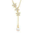 Daidan Silver Necklace 925 Single Pearl Tassel 18K Gold Plated Zircon Pendant Choker Multi Flower Necklace