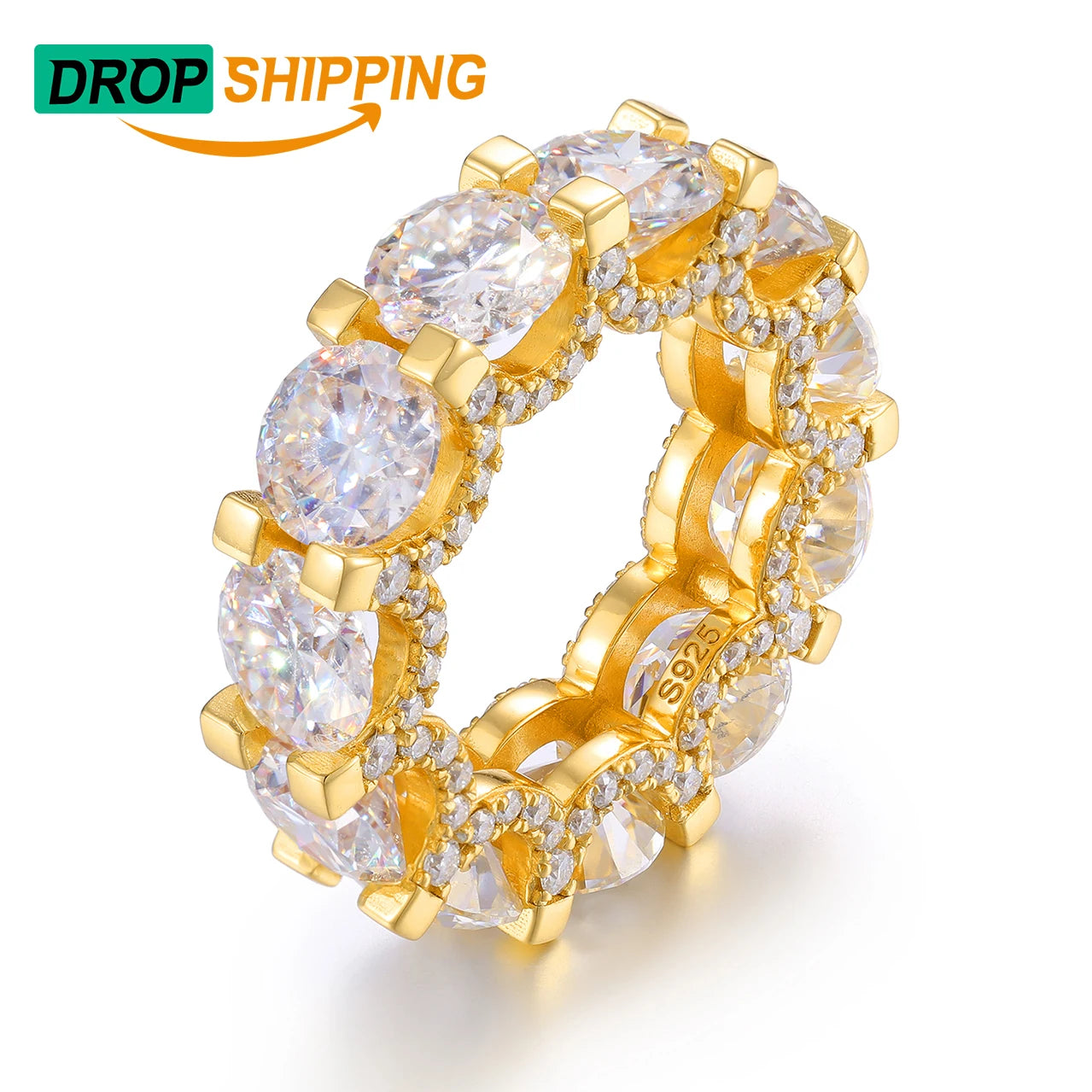 Dropshipping Fine Engagement Jewelry Set 18K Gold Plated 925 Sterling Silver VVS Moissanite Diamond Wedding Ring for Men Women