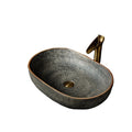 Jingdezhen Grey Oval Large Size Basin Ceramic Bathroom Sink with Brown Edge Easy Clean Contemporary Countertop Mounted