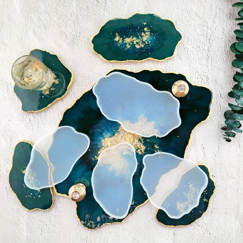 DM650 Irregular Marble Tea Cup Tray Doorplate Silicone Mould Epoxy Resin Agate Sliced Coaster Mold for Table Decoration