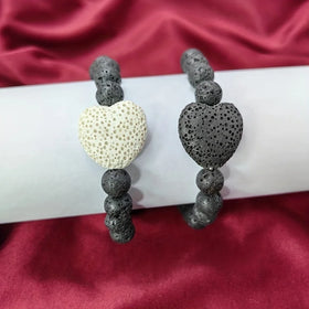 Men's 8 MM Black Volcanic Lava Stone With Multicolor Peach Heart Couple Beaded Bracelet Lava Fragrance Oil Diffusion Bracelet
