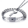 Fashion Stainless Steel Meaning Jewelry Couple Bangle Bracelet Love Lock and Key Fine Necklace Set