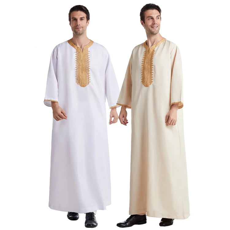 Mens Solid Color Muslim Clothing Saudi Jubba Arab Kaftan Thobe Long Dress Robe Abaya Jubba Thobe Arabic Attire Islamic Clothes