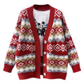 Color Blockiing Diamond  Loose Outdoor Jacquard Coat Christmas Sweater Cardigan for Women