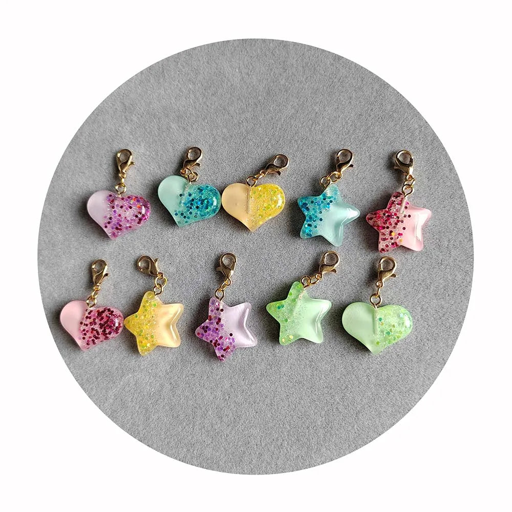 Glitter Star Heart Key Chain Valentine's Day Gifts Resin Charms Pendants Making DIY Crafts Supplies