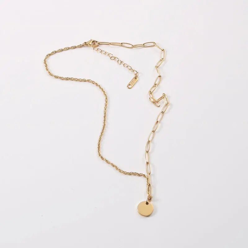 Fenny 18K Gold Plated Wholesale No Fade Simple Little Round Dot Pendant Mixed Chain Stainless Steel Necklace for Women