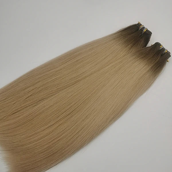 Bulk Black & Blonde Balayage Genius Weft Bleach Blonde & Black Mix Crochet-In Hair Reusable Human Hair Extensions