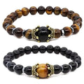 Charm Jade Bracelet Men's Jewelry Bracelet Crown Matte Tiger Eye Natural Hematite Stone Beaded Bracelet Bangle