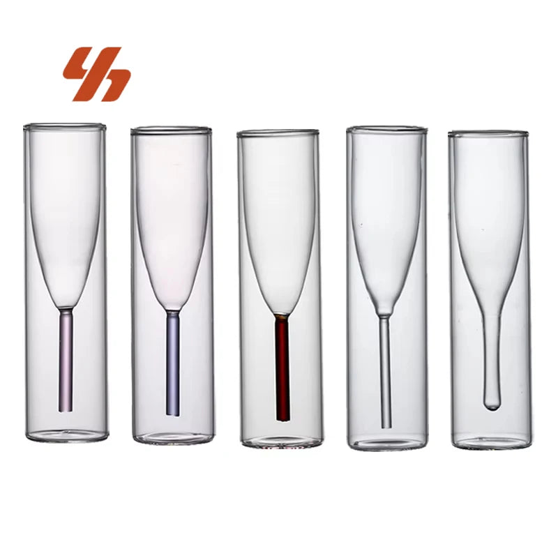 Creative Borosilicate Heat Resistant Double Walled Glass Luxury Wedding Champagne Flutes Glass Bar Creative Flute Cocktail Glass