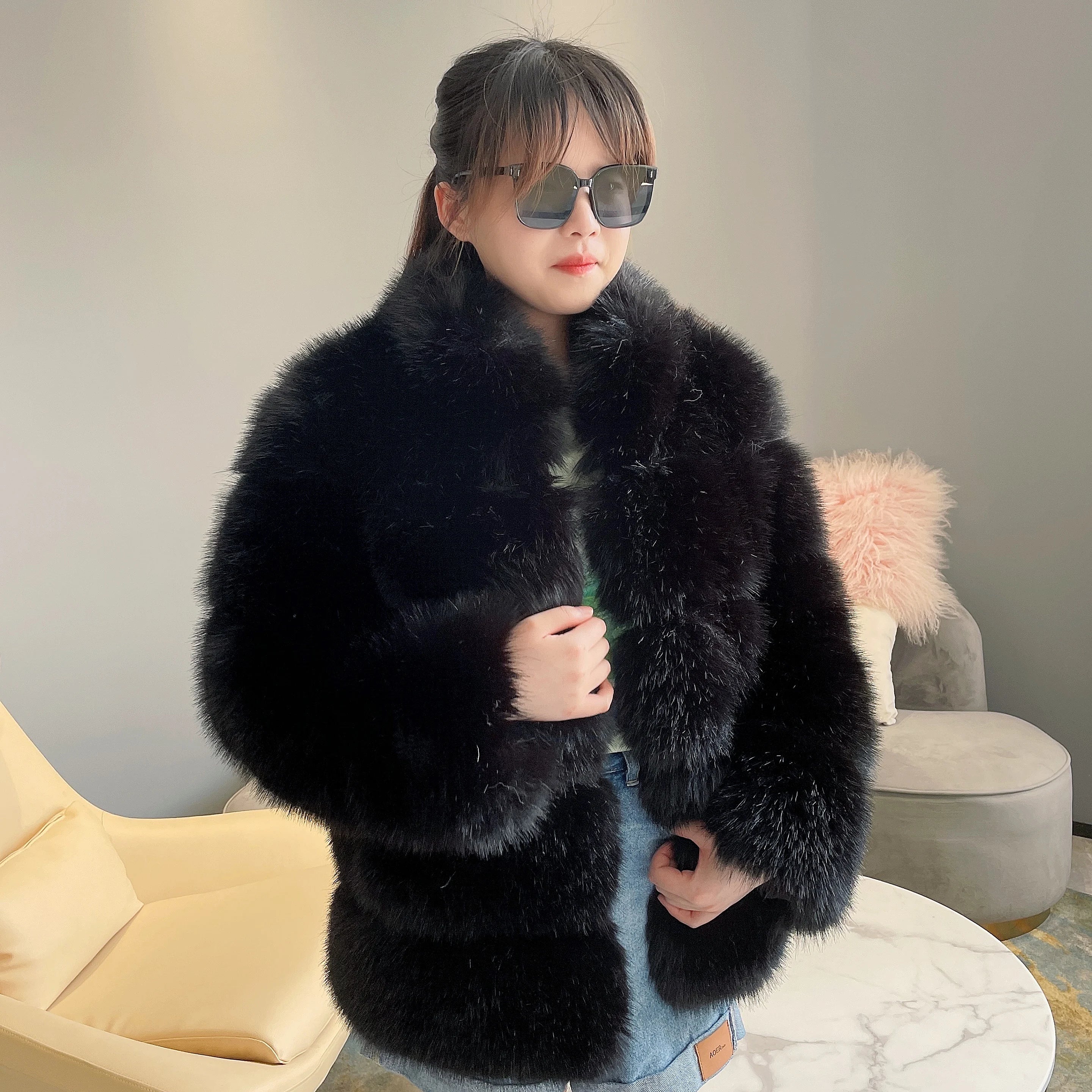 Janefur Dropshipping Custom Color Faux Fur Coat Women Long Fake Fur Jacket