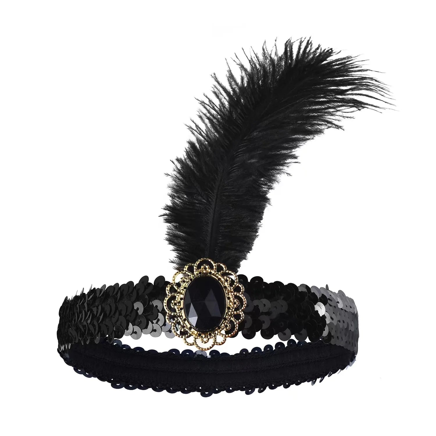 Party Funny Black 1920s the Great Gatsby Ostrich Headband with Feather Decoration 25-30cm Selected Prime Quality for Women