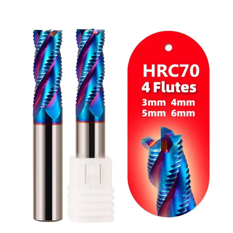 Milling Cutter Alloy Coating Tungsten Steel Tool Cnc Machine 4 Blade Roughing Endmills AZZKOR HRC70