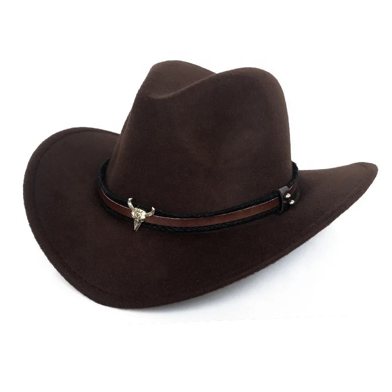 Hot Sale Cheap  Metal Cow Decoration Faux Wool Felt Western Mexico Cowboy Hat for Women Lady Men Party Festival Events Activity