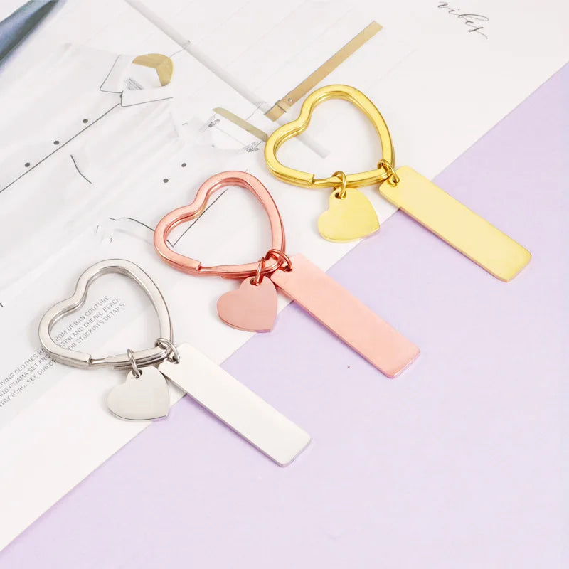 Personality Blank Couple Love Shaped  Heart Stainless Steel KeyChain Custom Jewelry Gold Plated Pendant