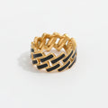 Joolim Jewelry Wholesale 18K Gold Plated Epoxy Black & White Link Chain Band Rings Stainless Steel  for Women Rings
