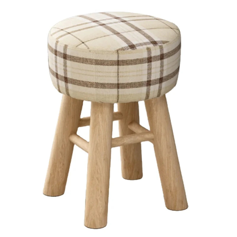 Factory Price Hot Wholesale Living Room Wooden Leg Upholstered Footstool Round Pouffe Stool