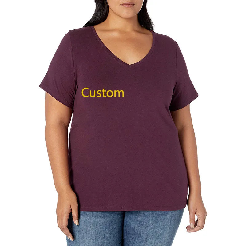 Plain Heavyweight Guangzhou Women's T-shirt Plus Size V-Neck Tops Loose Oversize T Shirt Sleeve Crew Neck Tee Blank Custom Logo