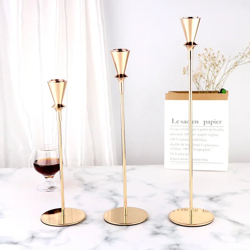 European Golden Electroplated Iron Candlestick Holder Set 3 Sizes RUIYI Brand RYKS0014 Wholesale Christmas Decorations Home