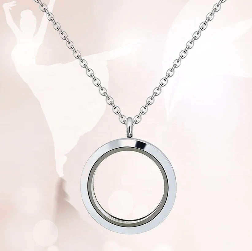 Pankoo Custom DIY Stainless Steel Floating Charm Glass Photo Locket Pendant Classic Style Zircon Fashion Jewelry Accessories